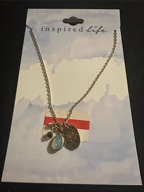 Inspire Gold-Tone Necklace with Blue Teardrop and Textured Disc
#150